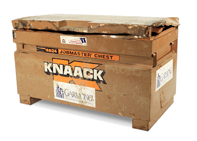 One battered, but not defeated, storage box