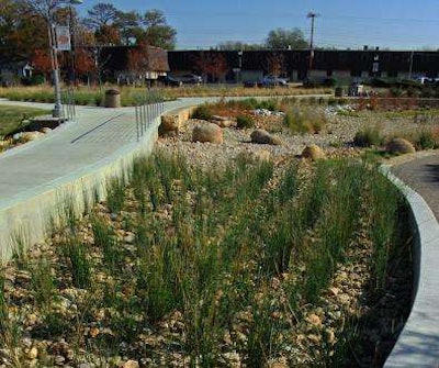 Bioswales filter water from surrounding impervious surfaces.
