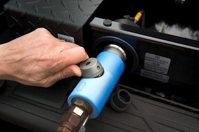 The 2013 bi-fuel Chevrolet Silverado HD includes a compressed natural gas (CNG) capable engine that seamlessly transitions between CNG and gas fuel systems. Combined, the truck offers a range of more than 650 miles. (Photo by James Fassinger for Chevrolet)