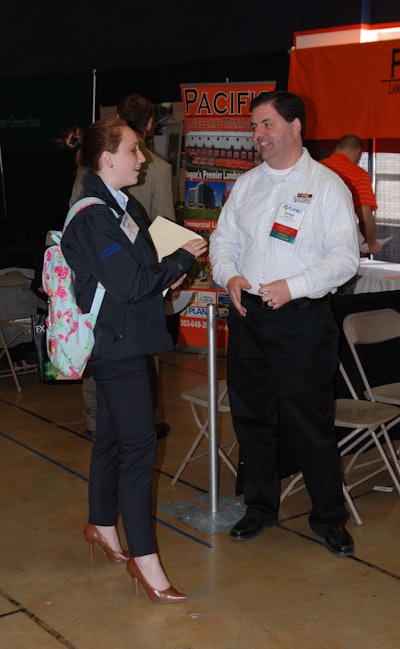 Sarah Asay networks with landscape companies at PLANET’s Student Career Days.