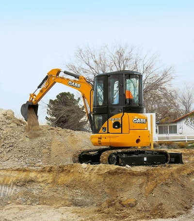 With zero tail swing, the Case CX36B compact excavator has a 10-foot 1-inch dig depth and 16-foot 9-inch reach at ground level.