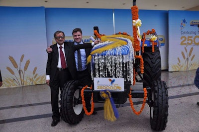 Rakesh Malhotra, Head of New Holland Fiat India, Stefano Pampalone, Head of Operations for India, Pakistan, Far East and Japan at the Celebration to mark the rollout of New Holland’s 250,000th tractor