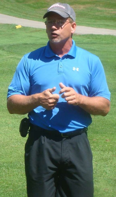 Bob Slater of LRBRA member Southern NH Concrete Construction explains tournament rules at the 2012 LRBRA Charity Golf Tournament. The 9th Annual Charity Golf Tournament is set for Thursday, August 15th 2013 at the Ridgewood Country Club in Moultonborough, New Hampshire.