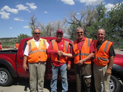Region 2 (From left to right): ValleyCrest Landscape Maintenance Denver South Branch Operations Manager Brett Potthoff, ValleyCrest Landscape Maintenance Denver South Branch Irrigation Technician and Region 2 Truck Winner Juan Lozano Vega, ValleyCrest Landscape Maintenance Regional Manager MJ Kasper, and ValleyCrest Landscape Maintenance Senior Vice President Dave Hanson.