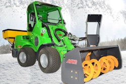 The Avant 640 pictures with the introduced 2-stage snow blower and a salt spreader rear attachment.