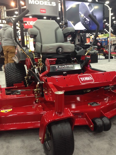 Toro showed off its two new 5000 series models with rear discharge decks at the 2013 GIE+EXPO.