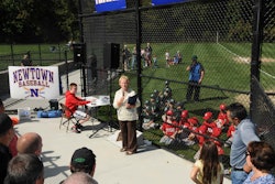 Pat Llodra, Newtown First Selectman, addresses the audience.