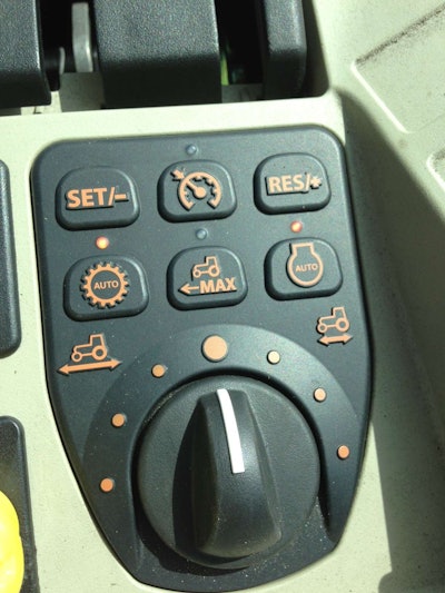 Operators can choose how quickly they want the tractor to stop when letting off of the gas by turning the dial to the left or right.