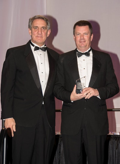 (From left to right) Vice President of Training Parke Kallenberg and ValleyCrest Director of Training & Development Mark Lenahan accept the Training magazine award at a reception hosted by the magazine.