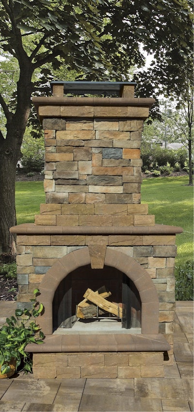 Fully-Assembled Stone Veneer Outdoor Fireplace