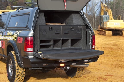 A.R.E.’s ToolMaster bedcap keeps the elements at bay while the Surveyor bed storage unit keeps tools and equipment organized and secure. Upper drawers slide out and are as long as the bed.