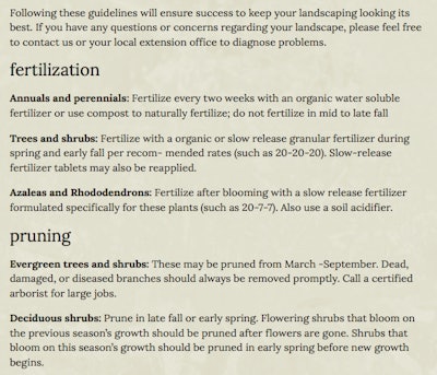 Inside Out Design includes plant maintenance information on their website.