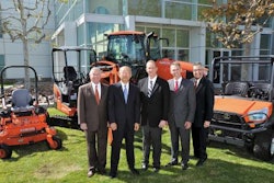 From left to right: Greg Embury, KTC senior vice president, marketing and dealer development; Masato Yoshikawa, KTC president and CEO; David Sutton, KCC president and CEO; Todd Stucke, KTC vice president, agriculture and turf division; Ted Pederson, KTC vice president, northern division and special projects.
