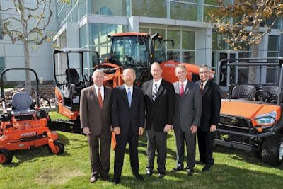 From left to right: Greg Embury, KTC senior vice president, marketing and dealer development; Masato Yoshikawa, KTC president and CEO; David Sutton, KCC president and CEO; Todd Stucke, KTC vice president, agriculture and turf division; Ted Pederson, KTC vice president, northern division and special projects.