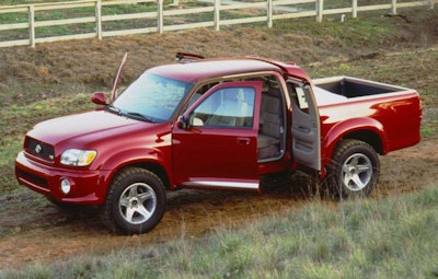 The first V8 engine to power a Toyota Division vehicle was shown off at the 1998 Chicago Auto Show in the concept T150. The full-size 4.7L T150 concept truck offered show goers the first hint of the pickup that would quickly replace the T100 less than six