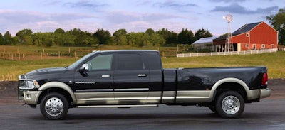2012 Ram Long Hauler. Ram engineers built this one-off truck by taking a Ram 5500 Chassis Cab platform and planting a Ram 3500 Mega Cab on it ahead of an 8-foot bed with a mid-ship fuel tank. The 24-foot-long, 9,300 pound dually carries 170 gallons of fue