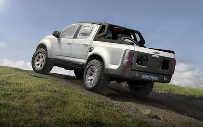 GM unveiled the Colorado Rally concept truck at the Buenos Aires International Motor Show in 2011. It was the precursor for the 2015 Colorado coming to market. But the actual truck doesn't have 305/60R18 BFGoodrich Mud-Terrain T/A tires, or long-travel su