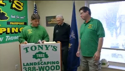 The owners of Tony’s Tree and Landscaping in Pittsford were awarded for not only serving in the military, but for committing to hiring veterans. Photo Courtesy of News10NBC/WHEC-TV