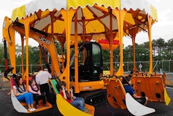 Designed for young kids, the Dig-A-Round is Diggerland’s version of a carousel. Visitors can climb into the bucket of a JCB 8065 and enjoy the soft, slightly elevated ride around the 14,515 pound 8065 excavator.