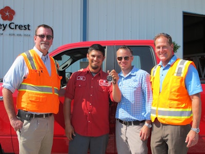 Region 3 (From left to right): ValleyCrest Landscape Companies Regional Safety Manager Ken Kasan, ValleyCrest Landscape Maintenance Santa Rosa Beach Branch Spray Technician and Region 3 Truck Winner Jeffrey Yates, ValleyCrest Landscape Maintenance Santa Rosa Beach Branch Operations Manager Steve Brackin, ValleyCrest Landscape Maintenance South East Region Vice President Michael Dozier.