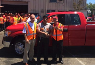 Region 1 (From left to right): ValleyCrest Landscape Maintenance Senior Vice President Dave Hanson , ValleyCrest Landscape Maintenance San Jose Branch Mechanic and Region 1 Truck Winner Jose Lopez, ValleyCrest Landscape Maintenance San Jose Branch Senior Manager Mike Carter.