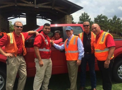 Region 2 (From left to right): ValleyCrest Landscape Development Houston Branch Operations Manager Ed Mauser, ValleyCrest Landscape Development Houston Branch Safety Officer Jacoppo Balderrama, ValleyCrest Landscape Development Houston Branch Equipment Operator and Region 2 Truck Winner Alberto Botello, ValleyCrest Landscape Development President Tom Donnelly, ValleyCrest Landscape Development Austin Region Vice President Jeff Lennon, ValleyCrest Landscape Companies Regional Safety Manager Mike Taylor.