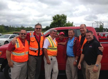 Region 4 (From left to right): ValleyCrest Landscape Companies Director of Safety & Environmental Health Bill Scully, ValleyCrest Landscape Companies CEO Roger Zino, ValleyCrest Landscape Maintenance DC Metro Regional Branch Safety Officer Nestor Fernandez, ValleyCrest Landscape Maintenance Clarksburg Branch Crew Leader and Region 4 truck winner Arturo Gamboa Yangali, ValleyCrest Landscape Maintenance Clarksburg Branch Operations Manager/Safety Officer John DeNoma, ValleyCrest Landscape Maintenance DC Metro Region Vice President/Regional Manager Wayne Shiveley, ValleyCrest Landscape Maintenance Clarksburg Branch Manager Ty Trent.