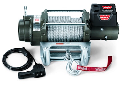 Warn M12000, The low-profile M12000 is one of three models in Warn’s Heavy Weight Winch Series designed for extreme-duty applications. It boasts high-strength carrier plates to handle the geartrain stresses of its 12,000-pound pull. The 4.6 horsepower mot