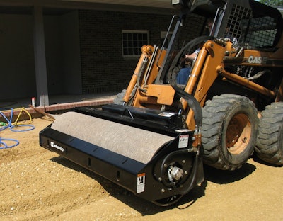Compaction: Quickly compact soil, sand, gravel, crushed stone or fill material with the Bradco Vibratory Roller by Paladin Attachments, which is designed for skid steers and compact loaders. The roller requires 20 gpm and delivers up to 9,370 pounds of fo