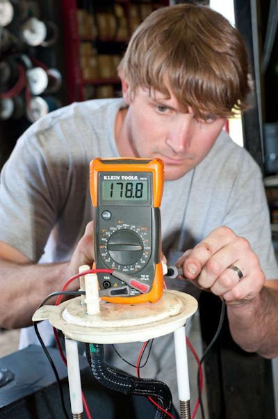 Step 7 Testing Fuel Gauge: Test The New Float With The Oem Sending Unit To Ensure Proper Adjustment The Multimeter Should Read Between 175 185 Ohms When The Float Is At Bottom (empty Position) And 7 14 Ohms When It At The Upper Stop (full)