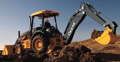 The John Deere 310K EP backhoe loader is powered by a Deere PowerTech engine, meeting Tier 4 Interim regulations without aftertreatment components and diesel particulate filters. A single loader lever with integrated electrohydraulic auxiliary loader control eliminates the need for a second lever. The cab has been completely redesigned with a ventilation system that circulates cab air from front-to-back, directing airflow where it is most needed.