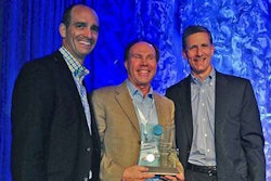 RISE (Responsible Industry for a Sound Environment) President Aaron Hobbs (left) and RISE Chairman Steve Gullickson (right) present the 2014 Grassroots Excellence Award to Mark Schlossberg (middle), president of Pro-Lawn-Plus.
