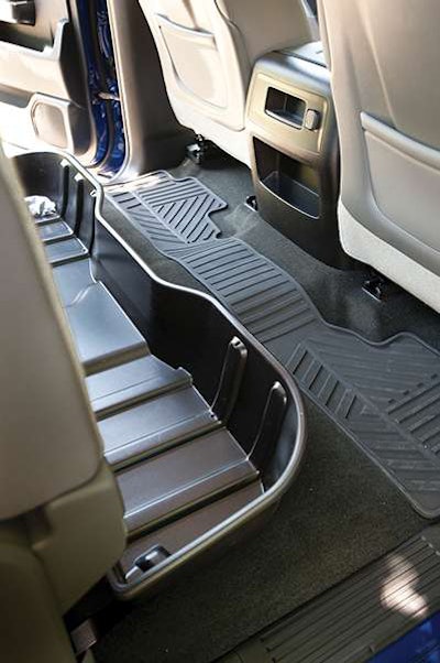 Part of the $435 “Cargo Convenience” option package is this under-seat rear storage compartment.