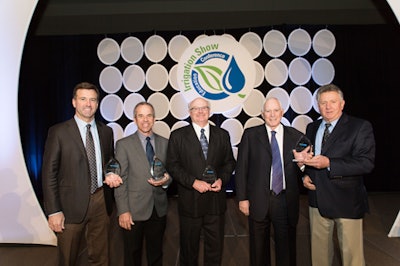 2015 IA award winners from left to right: John Roberts (accepting on behalf of his father, Jim Roberts); Doug Bennett (accepting on behalf of Southern Nevada Water Authority); Lawrence Schwankl, PhD; Denne Goldstein; Richard Reinders.