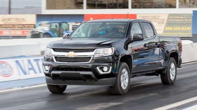 The Colorado is one of the slowest midsize V-6 pickups in acceleration, but the most fuel efficient. (Cars.com photo by Evan Sears)