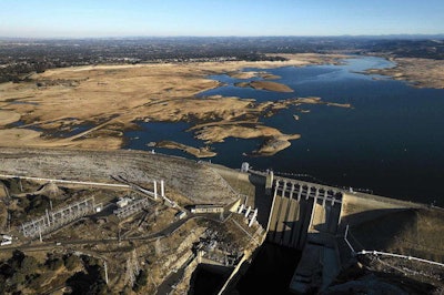 The Folsom Lake reservoir near Sacramento at a near record low in 2014. Credit: Randall Benton/Sacramento Bee