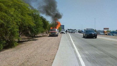By the time Hernandez could get to the shoulder of the freeway, the fire was blazing. Photo: Ahwatukee Foothills News