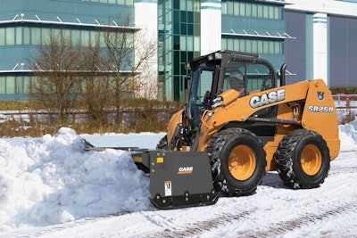 Case’s new snow-removal package includes an enclosed cab and a heated air-ride suspension seat. Photo: Case