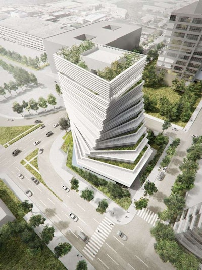 This digital rendering of Rolex’s new building shows how the designers intend to integrate nature and architecture. Photo: Harwood International