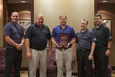 Pictured, from left, are Ian Gilworth, Country Clipper territory manager; Jay Eck and Galen Pahls, both of Boettcher Supply; Carl Shivvers, president of Country Clipper; and Blaine Fields, Country Clipper’s national sales manager.