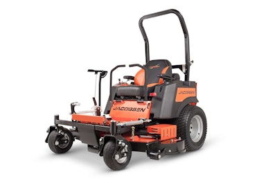 This RZT zero-turn, ride-on mower is considered the flagship of Jacobsen’s new commercial product line and can mow up to 5.3 acres per hour. Photo: Jacobsen