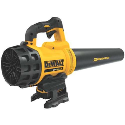 The handheld blower is quieter than most models and packs plenty of power, the manufacturer says. Photo: Dewalt