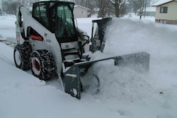 This Loftness snow blower is attached to a Bobcat S300 compact skid steer. Photo: Loftness Manufacturing
