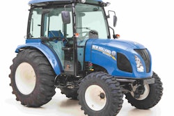The heated and air-conditioned cab of a New Holland Boomer compact tractor has side and rear-opening windows for those days when natural ventilation keeps things comfortable. Photo: New Holland