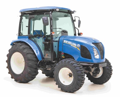 The heated and air-conditioned cab of a New Holland Boomer compact tractor has side and rear-opening windows for those days when natural ventilation keeps things comfortable. Photo: New Holland