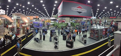 Attendance at this year’s GIE+EXPO is expected to set a new record, approaching 20,000. This photograph was taken Thursday afternoon from Maruyama’s booth overlooking the main floor.