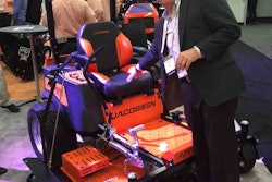 Jacobsen President David Withers talks with reporters at GIE+EXPO this week about the company’s new products, including several UTVs.