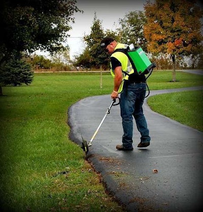 Mean Green Mower’s battery backpack can be used for trimmers, edgers, and more. Photo: Mean Green Mowers