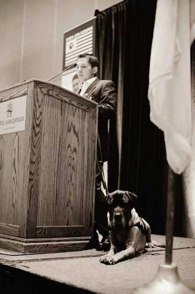 Michael Martinez with Lucky. Martinez’ eight years of Army service included two 15-month tours in Iraq.