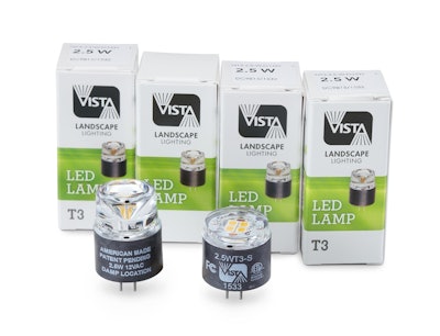 Vista Professional Outdoor Lighting says the T3 LED Lamp uses up to 80 percent less energy than standard halogen lamps.